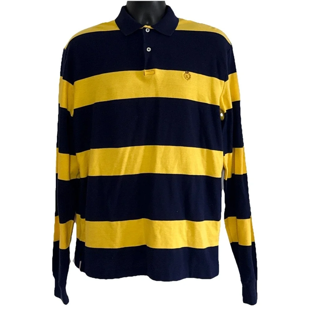 Polo Ralph Lauren Sz M Vintage Crest Logo Navy And Yellow Rugby Pullover
